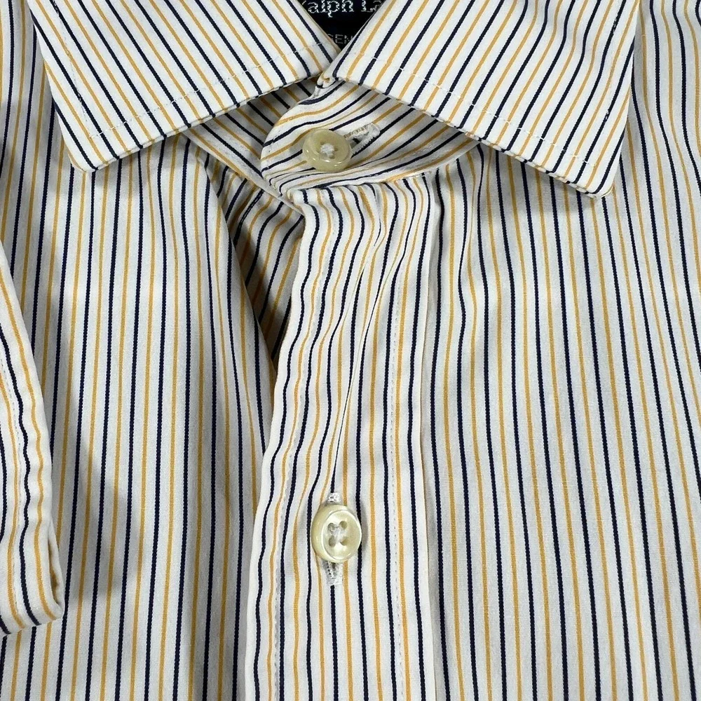 Polo Ralph Lauren Shirt Mens 16 Blue Yellow Striped Long Sleeve Button Up Regent